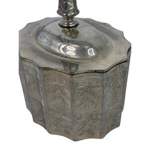 Vintage 90s Godinger Silver Moorish Jewelry Box Velvet Lining Emboss w/ Lid 7904